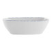 A white square porcelain bowl with blue sponged accents on the rim.