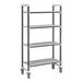 A grey metal Cambro Camshelving Elements mobile unit with 4 shelves.