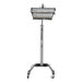 A Vestil industrial heater on a silver metal stand.