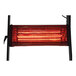 A red Vestil industrial heater with black legs.