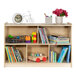 A Flash Furniture wood classroom storage cabinet with 5 compartments filled with books.