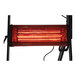 A red Vestil portable infrared electric industrial heater on a stand.