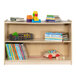 A Flash Furniture wood classroom storage cabinet with books on the shelf.