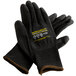 A pair of black Cordova Monarch heavy duty work gloves with black polyurethane palms.