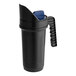 A black and blue plastic Chapin handheld spreader with a cup-shaped bottom.
