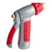A Chapin die-cast metal garden hose nozzle with a red rubber grip.