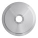 A circular stainless steel blade with holes in it.