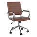 A Martha Stewart brown faux leather swivel office chair with metal arms and wheels.