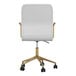 A white office chair with gold legs.