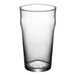 A close-up of a clear Acopa Nonic beer glass with a white background.
