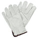 A pair of white Cordova Standard Grain Cowhide Driver's Gloves with brown stitching.