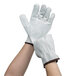 A pair of small white leather Cordova driver's gloves with brown leather palms and backs.