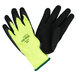 A pair of hi-vis green and black Cordova Cold Snap loop-in terry gloves.