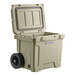 A white CaterGator outdoor cooler with wheels on the side.