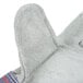 A close up of a small Cordova canvas warehouse glove with a red stripe and blue trim.
