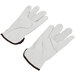 A pair of white Cordova leather gloves with brown stitching.