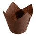 A Baker's Mark chocolate brown paper tulip baking cup.