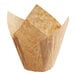 A Baker's Mark brown paper tulip baking cup with a folded edge.
