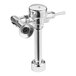 A silver metal Delta faucet flush valve with a handle.