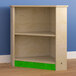A Flash Furniture wooden corner kitchen cabinet with lime green accent panels on the shelves.
