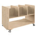 A Flash Furniture wooden mobile storage cart with clear plastic boxes on wheels.