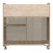 A Flash Furniture wooden mobile storage cart with clear compartments and locking casters.