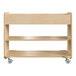 A Flash Furniture wooden mobile storage cart with shelves on wheels.