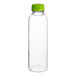 A clear bottle with a lime green cap.