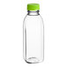 A 16 oz. clear PET square juice bottle with a lime green cap.