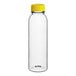 A clear plastic 12 oz. round juice bottle with a yellow cap.