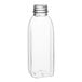 A clear plastic 16 oz. square Milkman juice bottle with a lid.