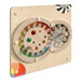 A Flash Furniture wooden wall activity board with colorful gears and objects.