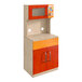 A Flash Furniture wooden children's play kitchen storage cabinet with a microwave.