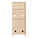 A Flash Furniture wooden play kitchen storage cabinet with a wood shelf with holes.