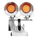 A Mr. Heater dual burner liquid propane tank top heater with orange flames on a white background.