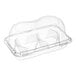 A clear plastic InnoPak cupcake container with two compartments.