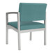 A blue and teal Lesro Lenox steel arm chair with silver legs.