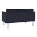 A navy Lesro Luxe loveseat with upholstered arms and steel legs.
