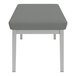 A grey Lesro Lenox steel bench with white legs and arms.