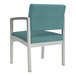 A blue Lesro Lenox guest chair with silver legs and a teal seat.