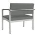 A Lesro Lenox steel guest arm chair with a gray Asteroid fabric seat and metal legs.