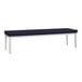 A Lesro Lenox steel bench with a blue cushion on top.