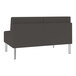 A Lesro Luxe Lounge Series Patriot Plus charcoal vinyl loveseat with steel legs.