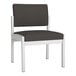 A gray Lesro Lenox steel chair with a black seat.