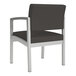 A grey Lesro Lenox guest arm chair with metal legs.