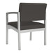 A grey Lesro Lenox chair with silver metal legs.