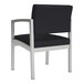A black Lesro Lenox guest arm chair with silver legs.