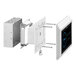 A white rectangular Fellowes Array Lookout wall-mount air quality display with a screen and screw holes.