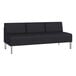 A black vinyl Lesro Luxe Lounge Series 3-seat sofa with steel legs.
