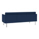 A navy blue Lesro Luxe Lounge sofa with steel legs.